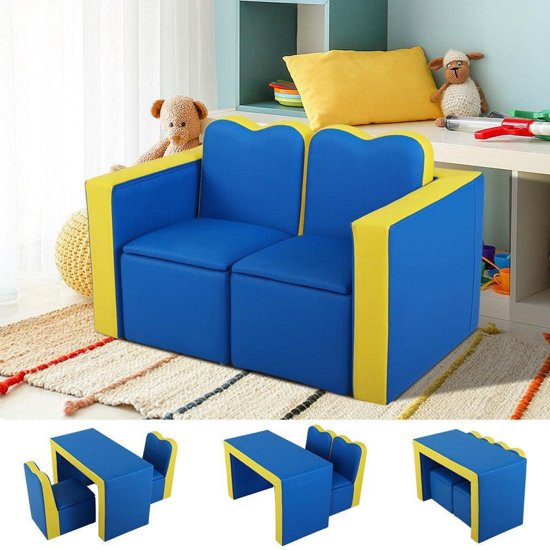 Keezi Kids Sofa Armchair Children Table Chair Couch PU Padded Blue Storage Space - John Cootes
