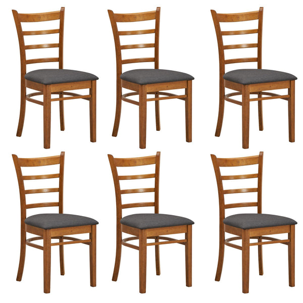 Linaria Dining Chair Set of 6 Crossback Solid Rubber Wood Fabric Seat - Walnut - John Cootes