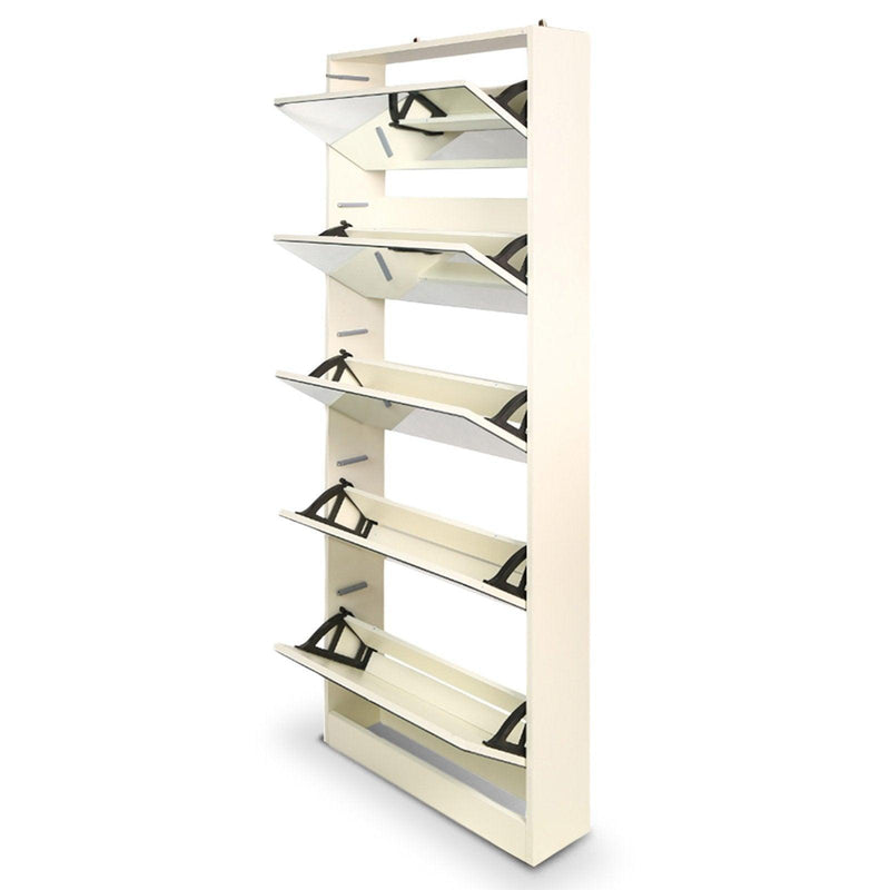 Mirrored Shoe Storage Cabinet Organizer - 63 x 17 x 170cm - John Cootes