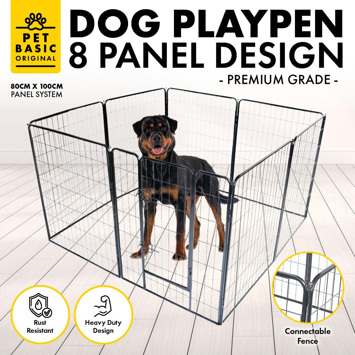 Pet Basic 8 Panel Pet Playpen Exercise Enclosure Cage Puppy Dog 80cm x 100cm - John Cootes
