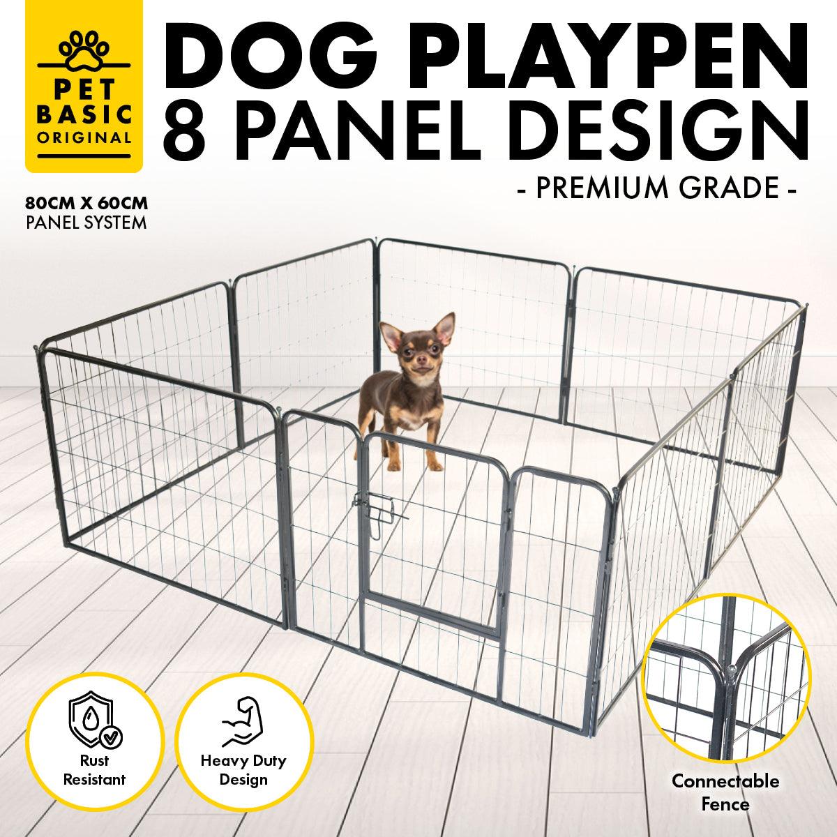 Pet Basic 8 Panel Pet Playpen Exercise Enclosure Cage Puppy Dog 80cm x 60cm - John Cootes