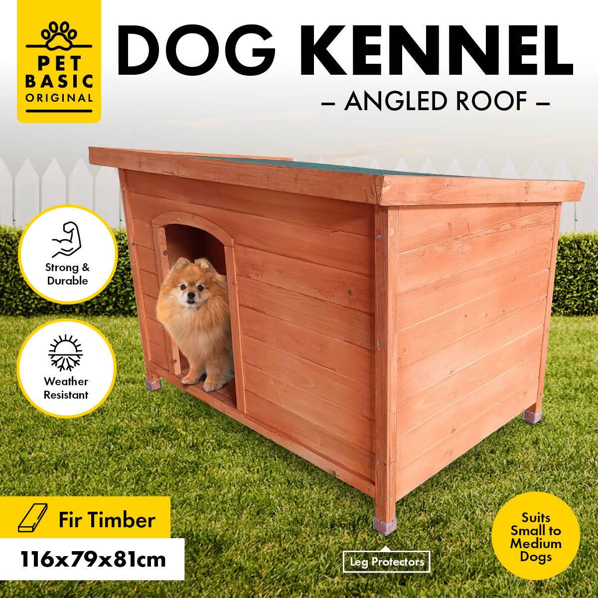 Pet Basic Dog Kennel Weather Resistant Timber Elevated Lift Top Roof 116cm - John Cootes