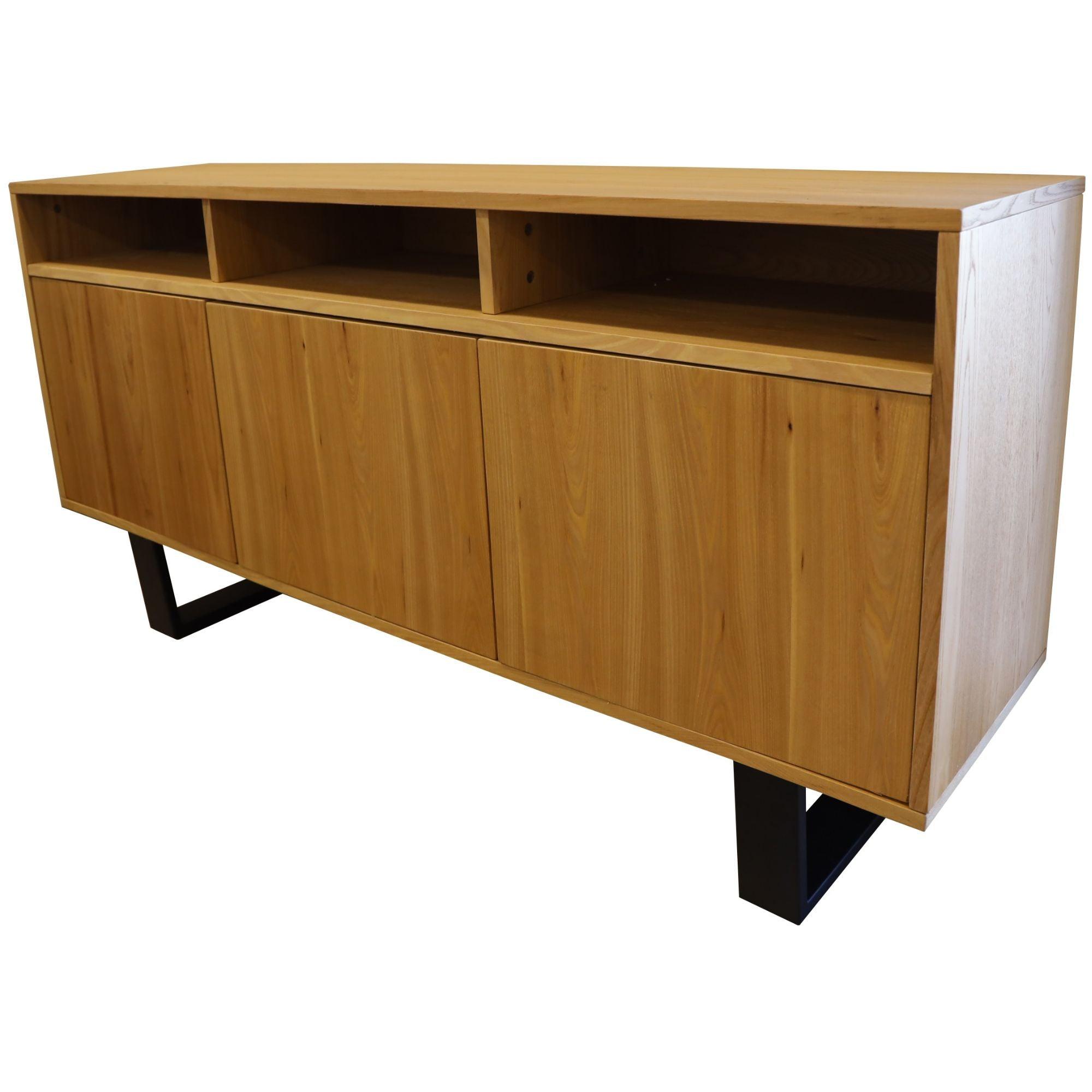 Petunia Buffet Table 160cm 3 Door 3 Niche Elm Timber Wood Metal Leg - Natural - John Cootes