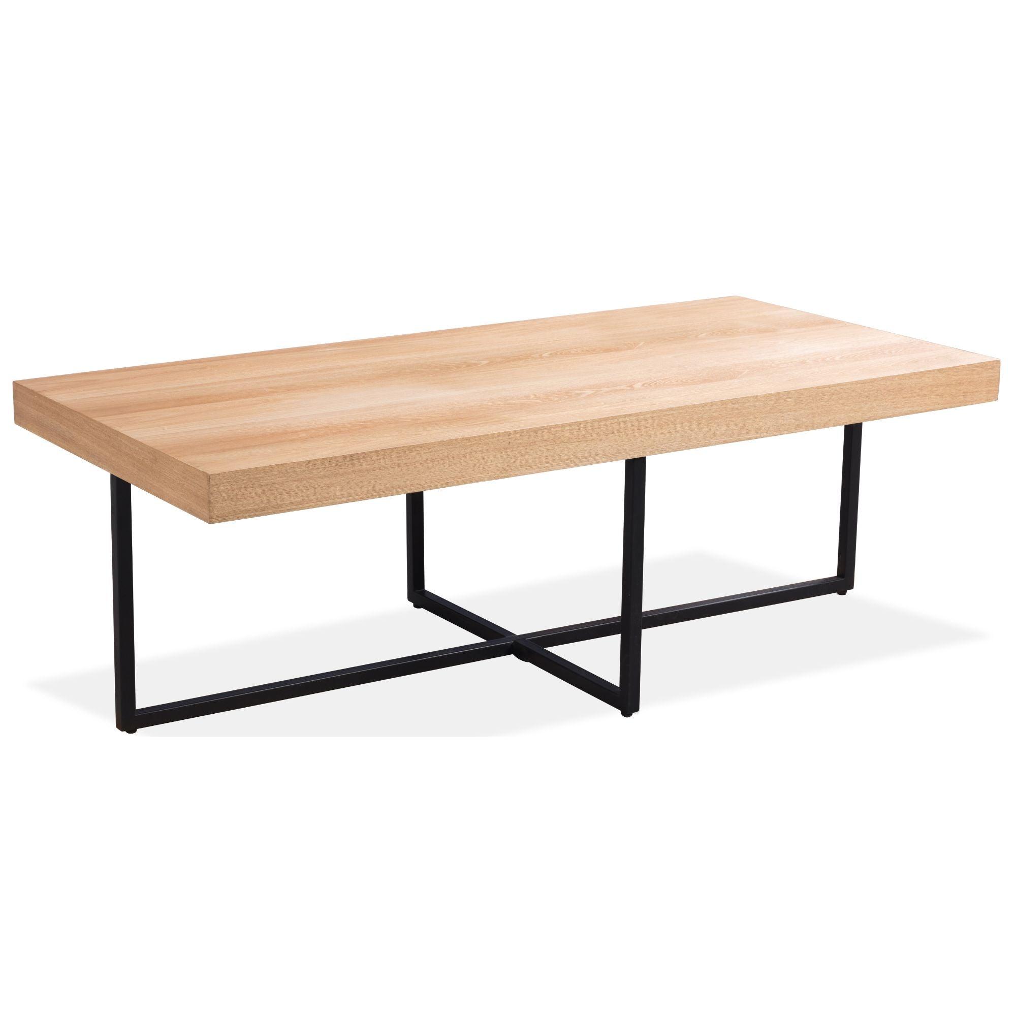Petunia Coffee Table 120cm Elm Timber Wood Black Metal Leg - Natural - John Cootes