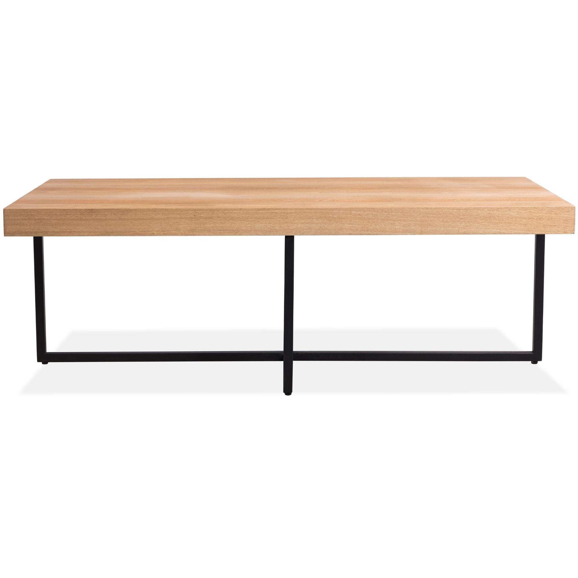 Petunia Coffee Table 120cm Elm Timber Wood Black Metal Leg - Natural - John Cootes