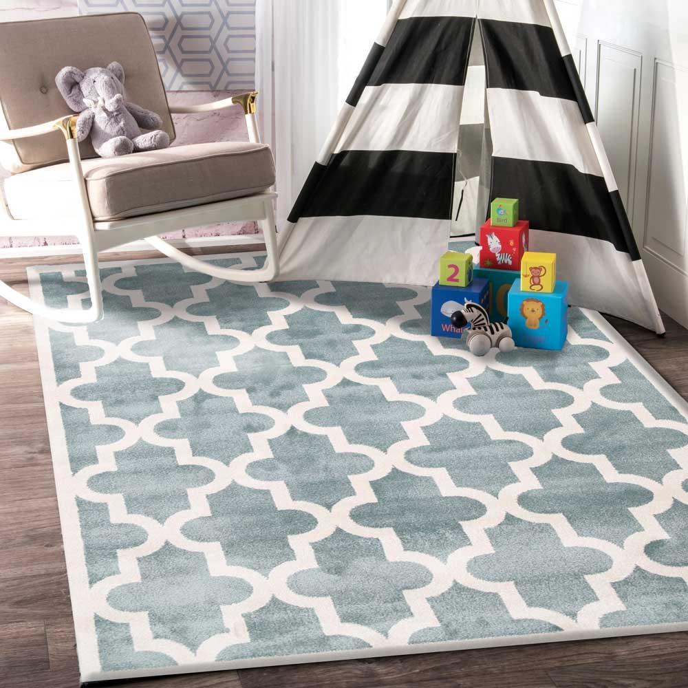 Piccolo Aqua White Lattice Pattern Kids Rug 120x170cm - John Cootes