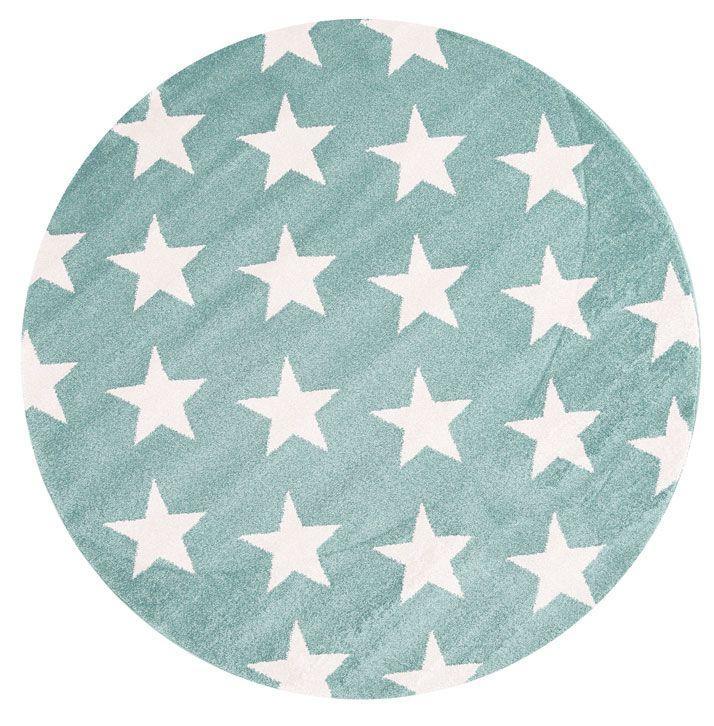 Piccolo Aqua White Stars Kids Rug 133x133cm Round - John Cootes
