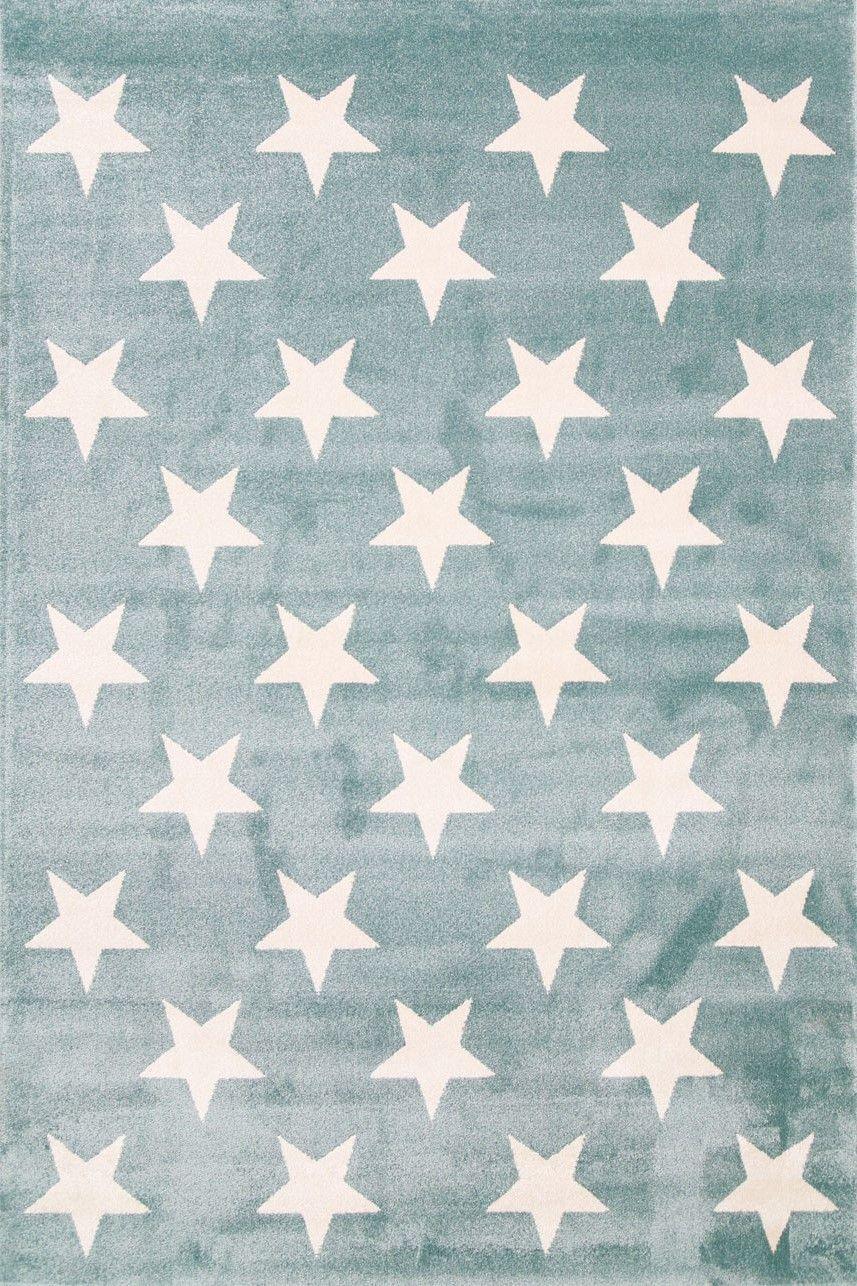 Piccolo Aqua White Stars Kids Rug 160x230cm - John Cootes