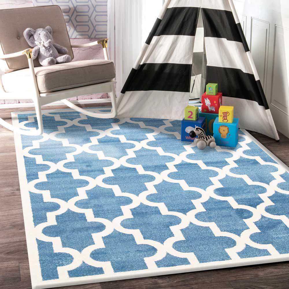 Piccolo Blue and White Lattice Pattern Kids Rug 120x170cm - John Cootes