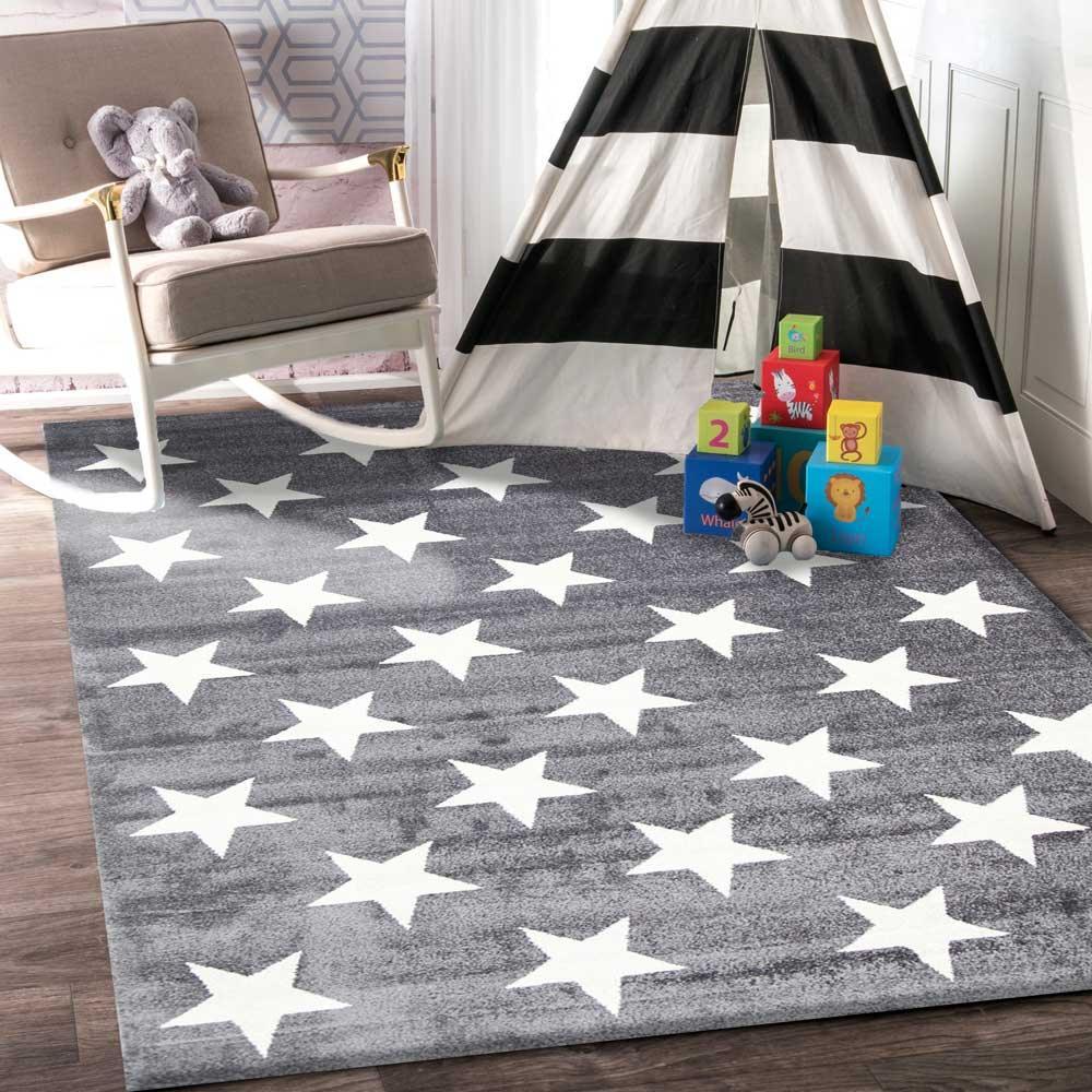 Piccolo Charcoal and White Stars Kids Rug 120x170cm - John Cootes