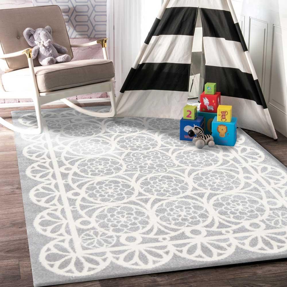 Piccolo Grey and White Doily Kids Rug 120x170cm - John Cootes