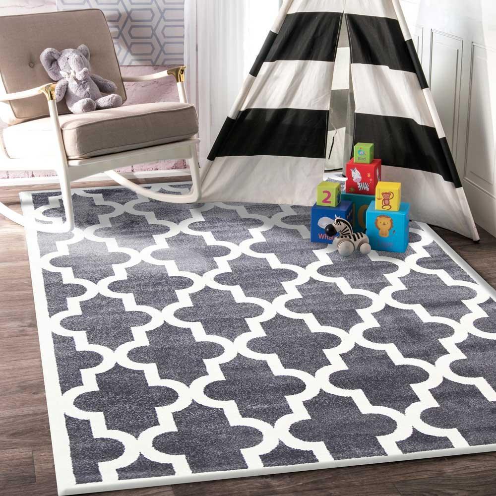 Piccolo Grey and White Lattice Pattern Kids Rug 120x170cm - John Cootes