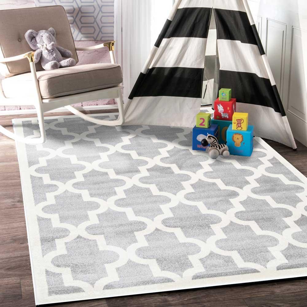 Piccolo Light Grey and White Lattice Pattern Kids Rug 120x170cm - John Cootes