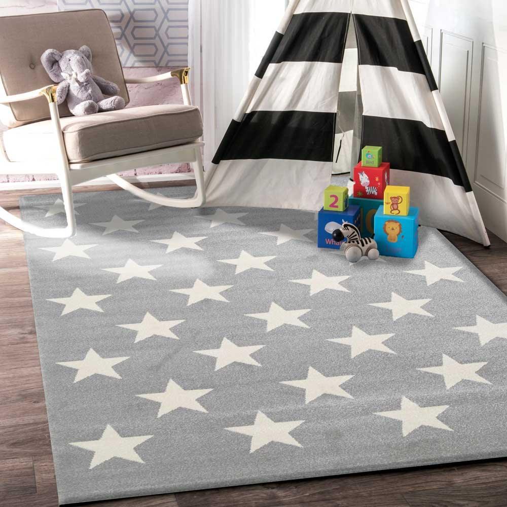 Piccolo Light Grey and White Stars Kids Rug 120x170cm - John Cootes