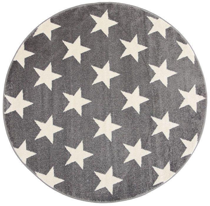 Piccolo Light Grey and White Stars Kids Rug 133x133cm Round - John Cootes
