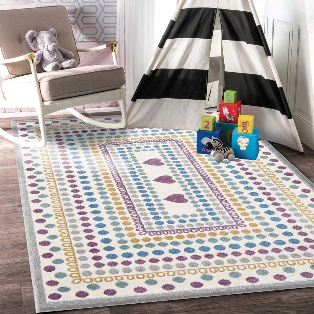 Piccolo Multi Colour and Pink Polka Dot Love Heart Kids Rug 120x170cm - John Cootes