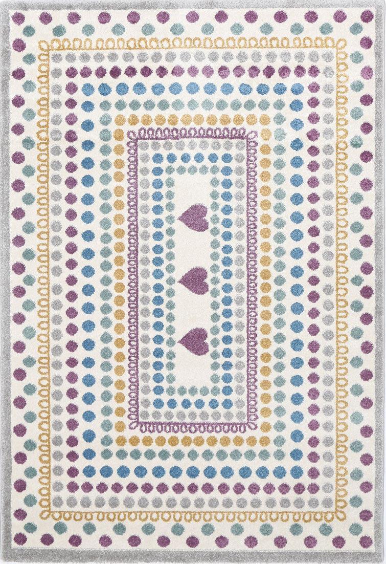 Piccolo Multi Colour and Pink Polka Dot Love Heart Kids Rug 133x133cm Round - John Cootes