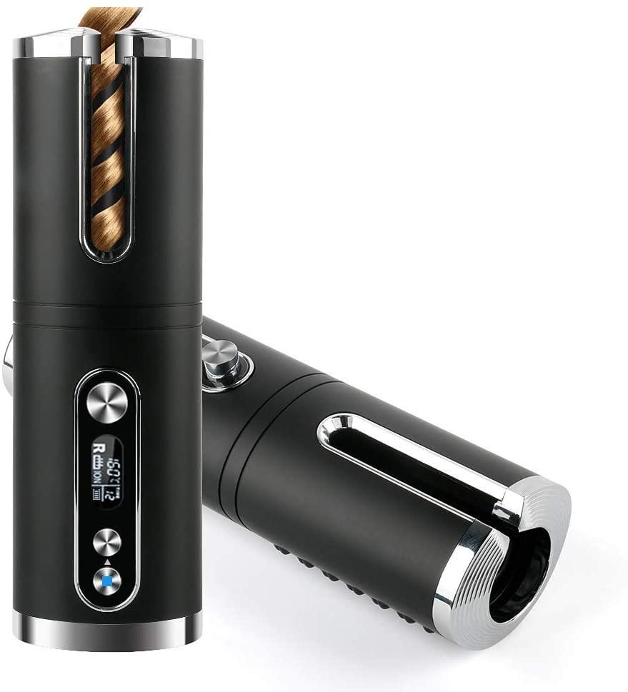 Portable Wireless Automatic Hair Curler for Travel with LED Temperature Display, Timer and USB Rechargeable (Black) - John Cootes
