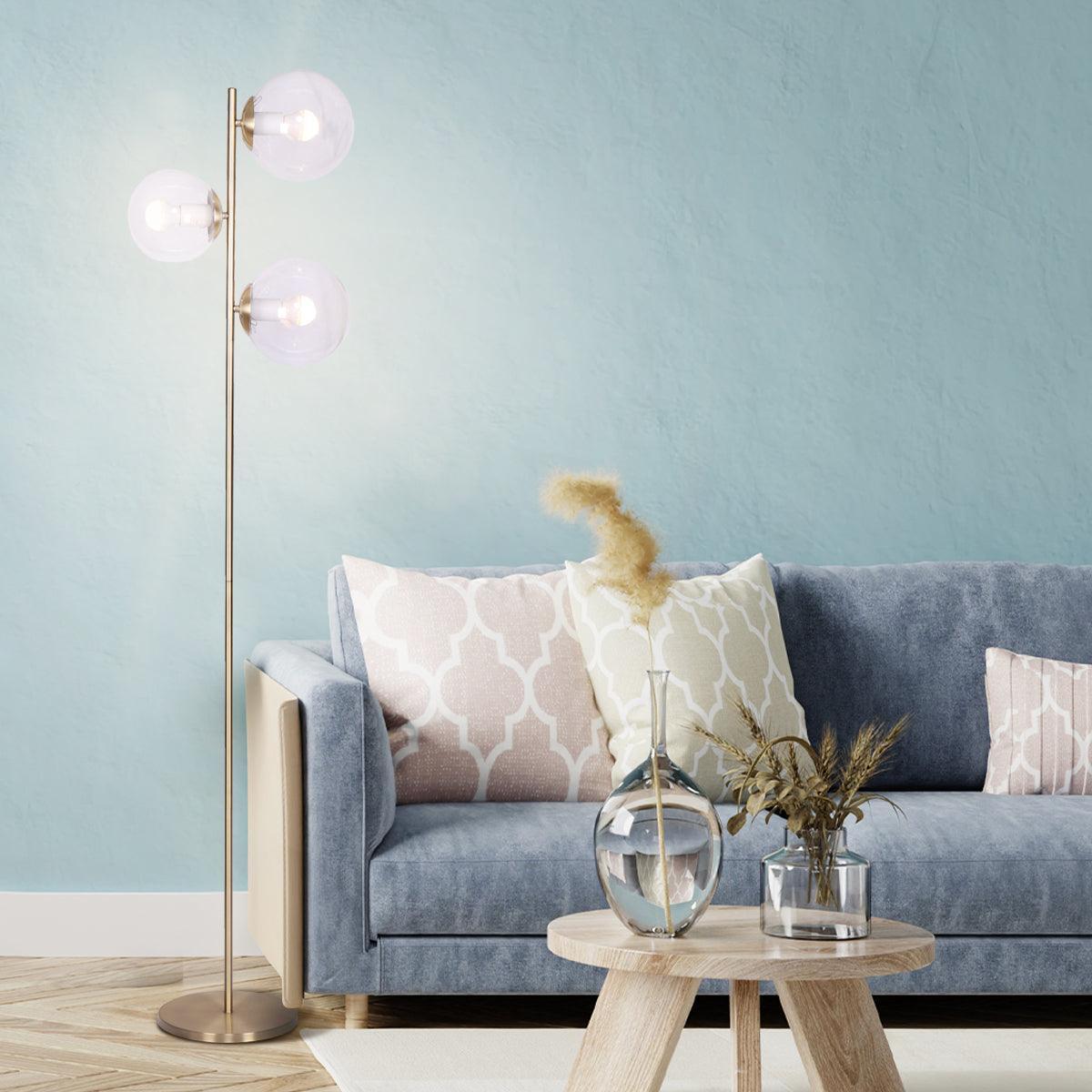 Sarantino 3-Light Gold Metal Floor Lamp with Glass Shades - John Cootes