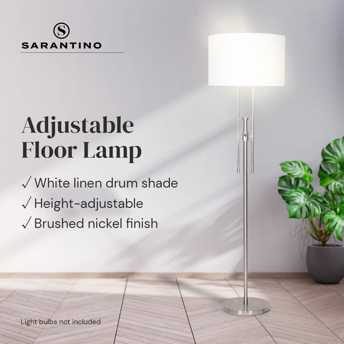 Sarantino Brushed Nickel Height-Adjustable Metal Floor Lamp - John Cootes