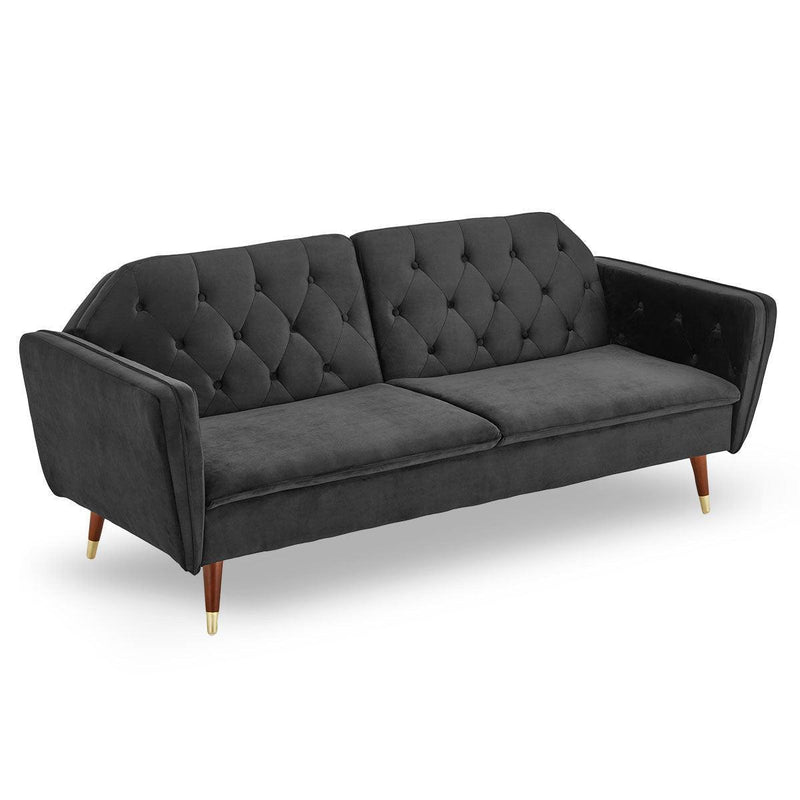 Sarantino Faux Velvet Tufted Sofa Bed Couch Futon - Black - John Cootes