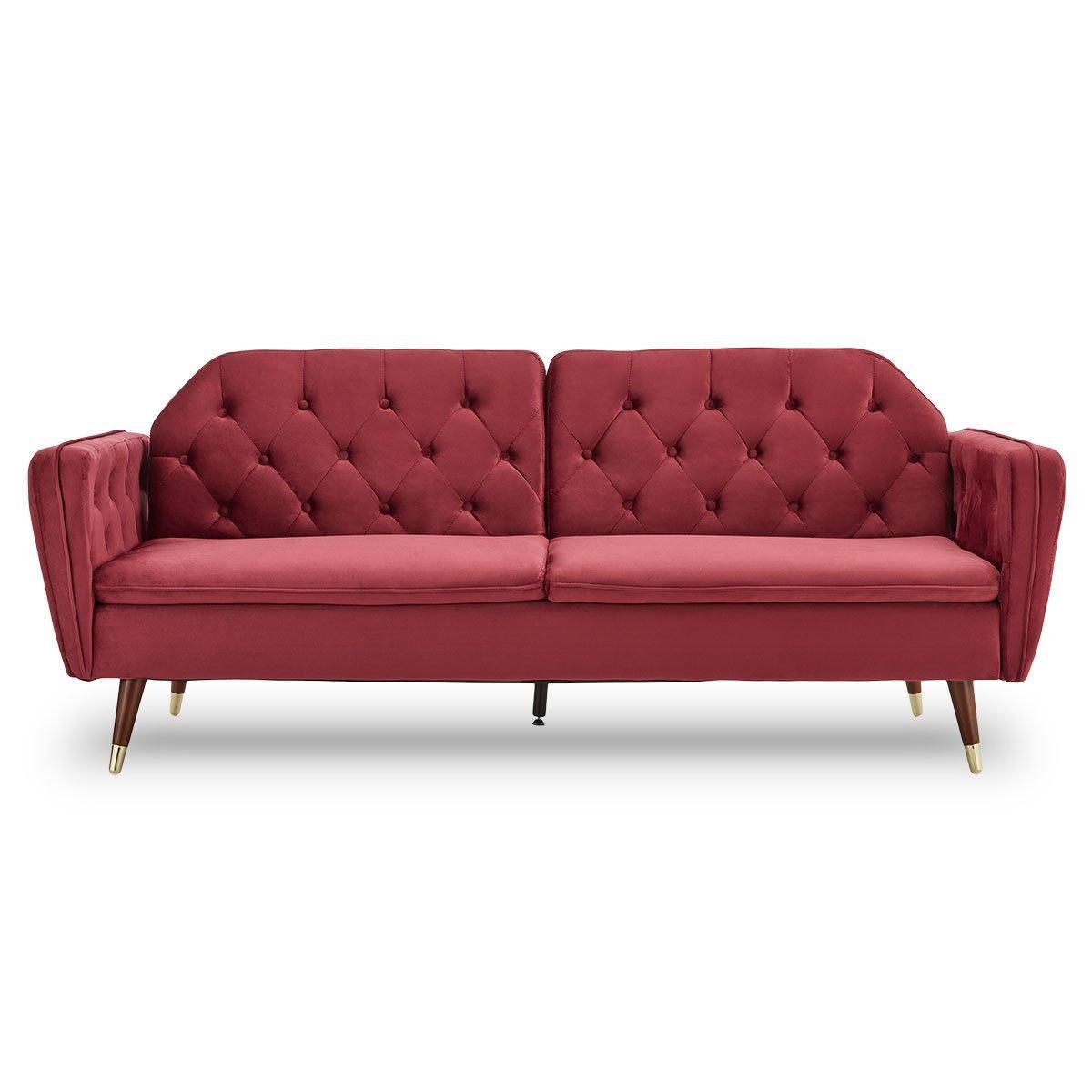 Sarantino Faux Velvet Tufted Sofa Bed Couch Futon - Burgundy - John Cootes