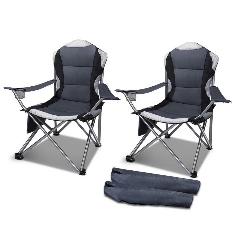 Set of 2 Portable Folding Camping Armchair - Grey - John Cootes