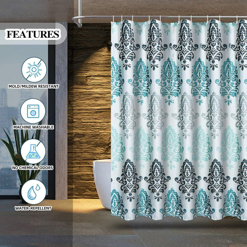 Shower Curtain with 12 Hooks Set Bathroom 180 x 180 cm (Modern) - John Cootes