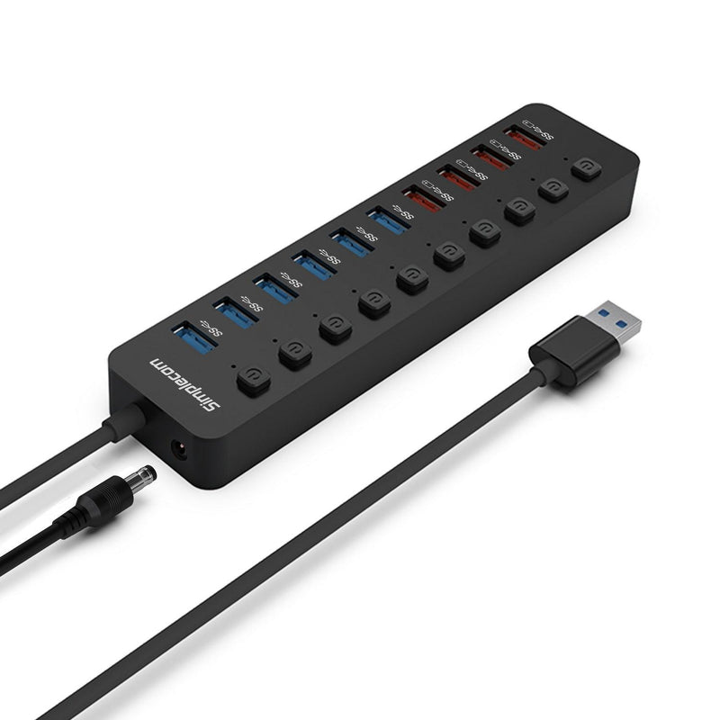 Simplecom CHU810 48W 10-Port USB 3.0 Hub and Charger with Individual Switches 12V/4A Power Adapter BC1.2 Fast Charging - John Cootes