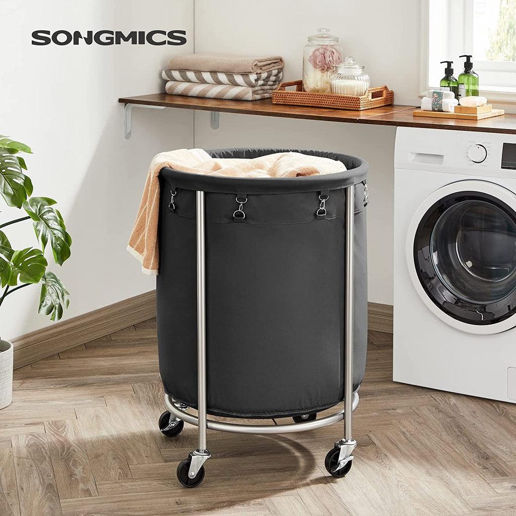 SONGMICS Laundry Basket with Wheels with Steel Frame and Removable Bag Black RLS001B01 - John Cootes
