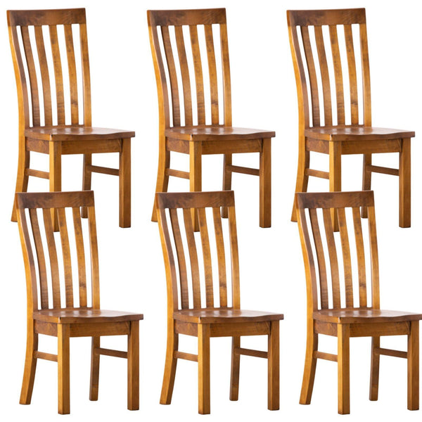 Teasel Dining Chair Set of 6 Solid Pine Timber Wood Seat - Rustic Oak - John Cootes