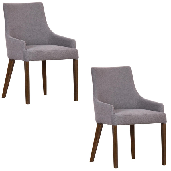 Tuberose Dining Chair Set of 2 Fabric Seat Solid Acacia Wood Furniture - Grey - John Cootes