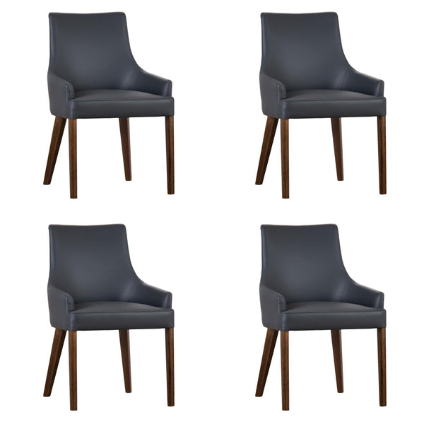 Tuberose Dining Chair Set of 4 PU Leather Solid Acacia Wood Furniture Dark Grey - John Cootes