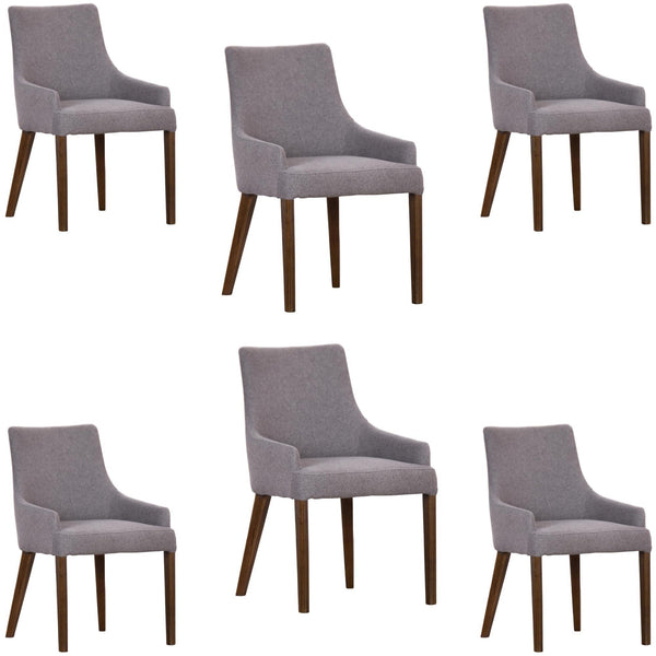 Tuberose Dining Chair Set of 6 Fabric Seat Solid Acacia Wood Furniture - Grey - John Cootes