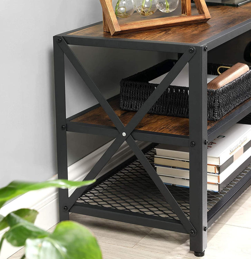 TV Stand for TV Steel Frame up to 178 cm with Shelves for Living Room and Bedroom Furniture Rustic Brown and Black - John Cootes