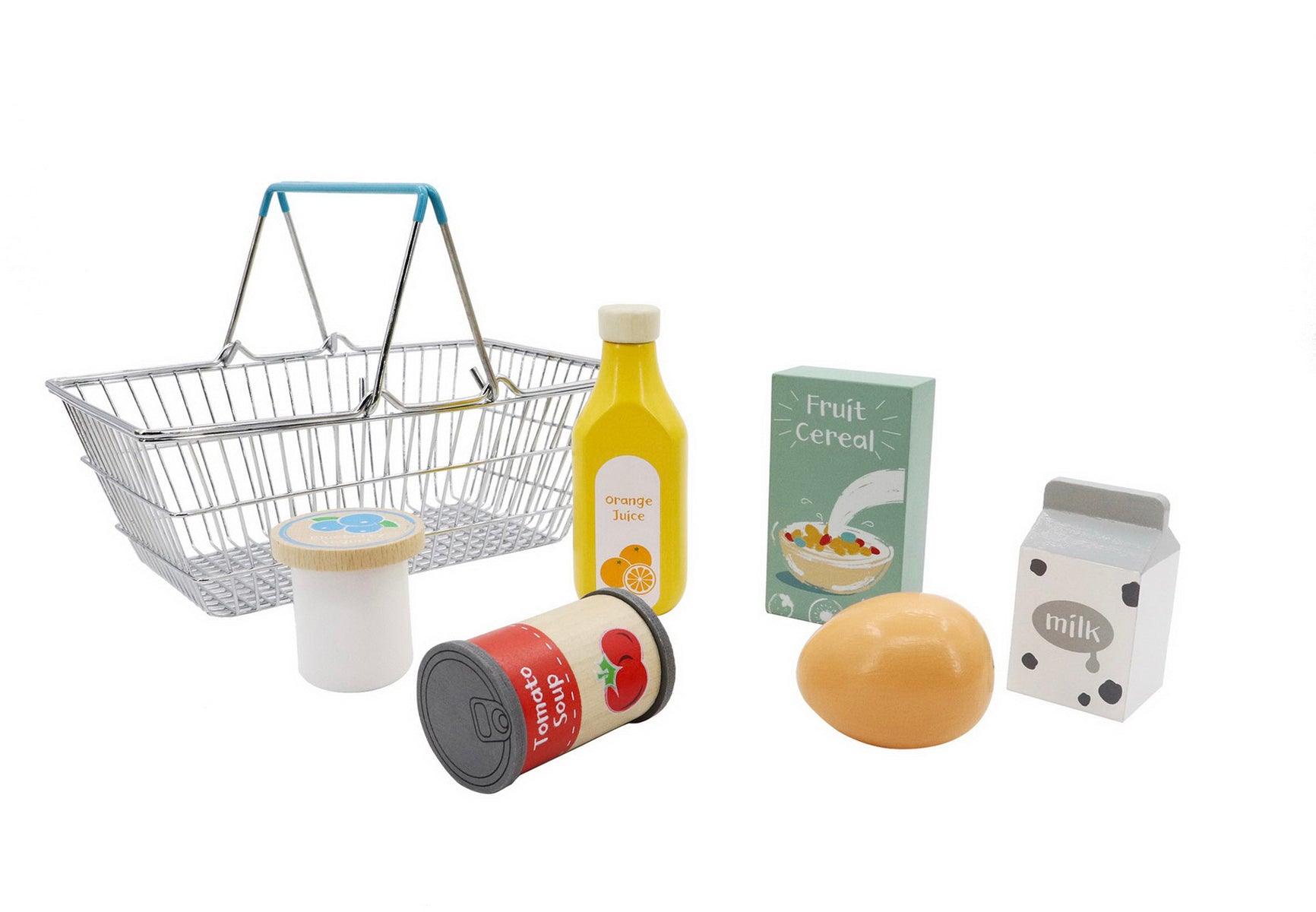 WOODEN GROCERY WITH METAL SHOPPING BASKET - John Cootes