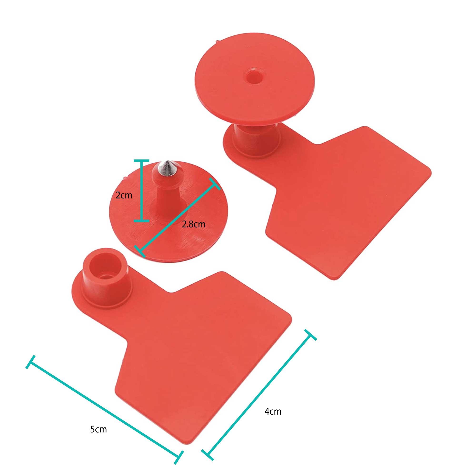 1-100 Cattle Number Ear Tags 5x4cm Set - Small Red Pig Goat Livestock Label - John Cootes