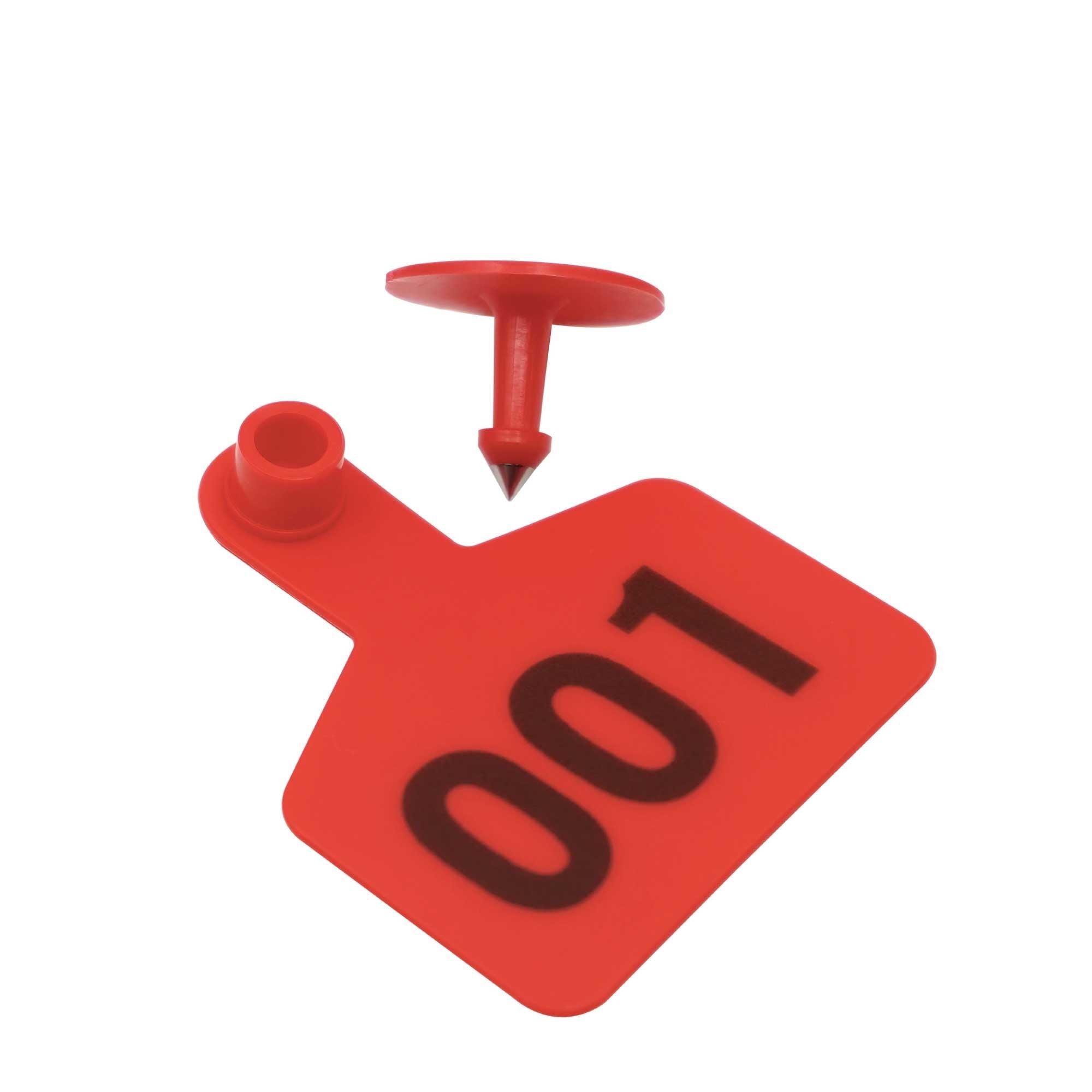 1-100 Cattle Number Ear Tags 5x4cm Set - Small Red Pig Goat Livestock Label - John Cootes