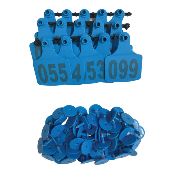 1-100 Cattle Number Ear Tags 7.5x10cm Set - XL Blue Cow Sheep Livestock Labels - John Cootes