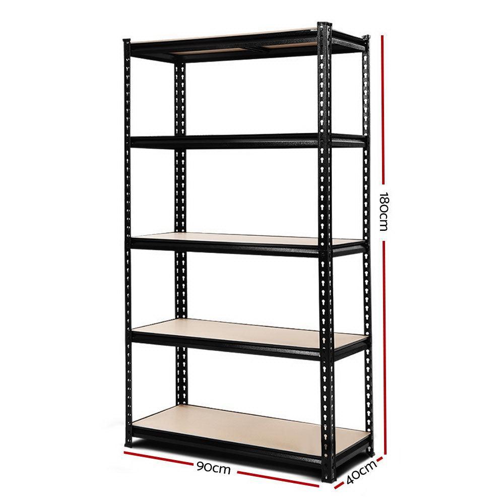 1.8M 5-Shelves Steel Warehouse Shelving Racking Garage Storage Rack Black - John Cootes