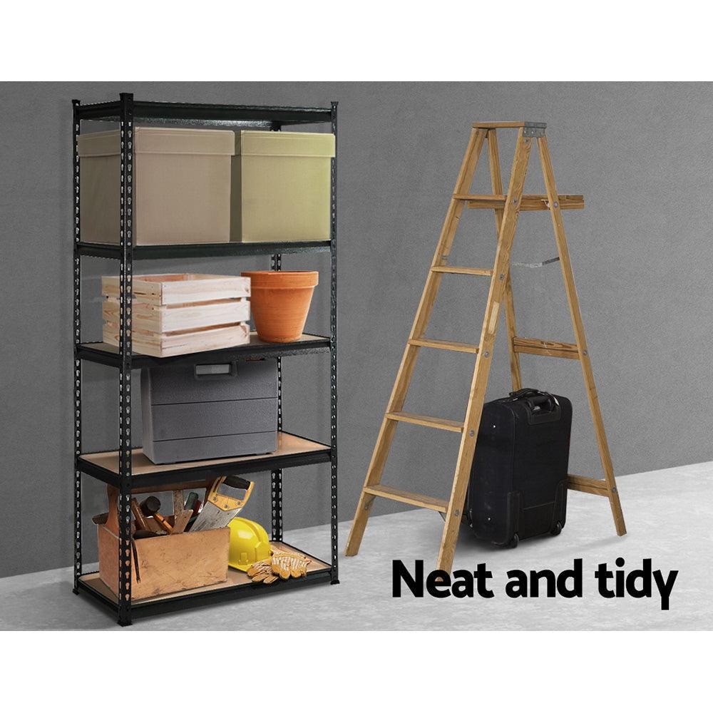 1.8M 5-Shelves Steel Warehouse Shelving Racking Garage Storage Rack Black - John Cootes