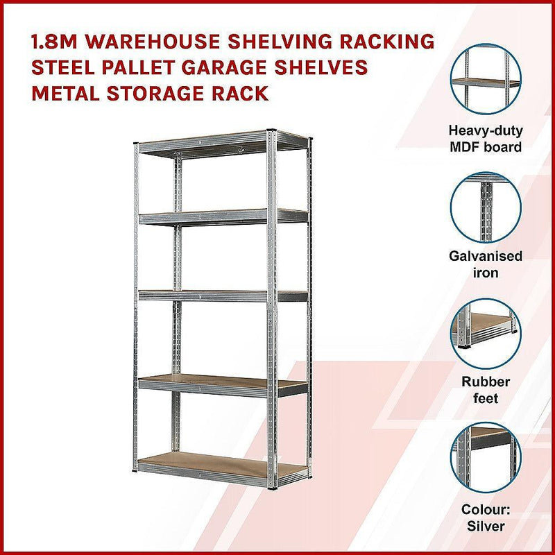 1.8M Warehouse Shelving Racking Steel Pallet Garage Shelves Metal Storage Rack - John Cootes