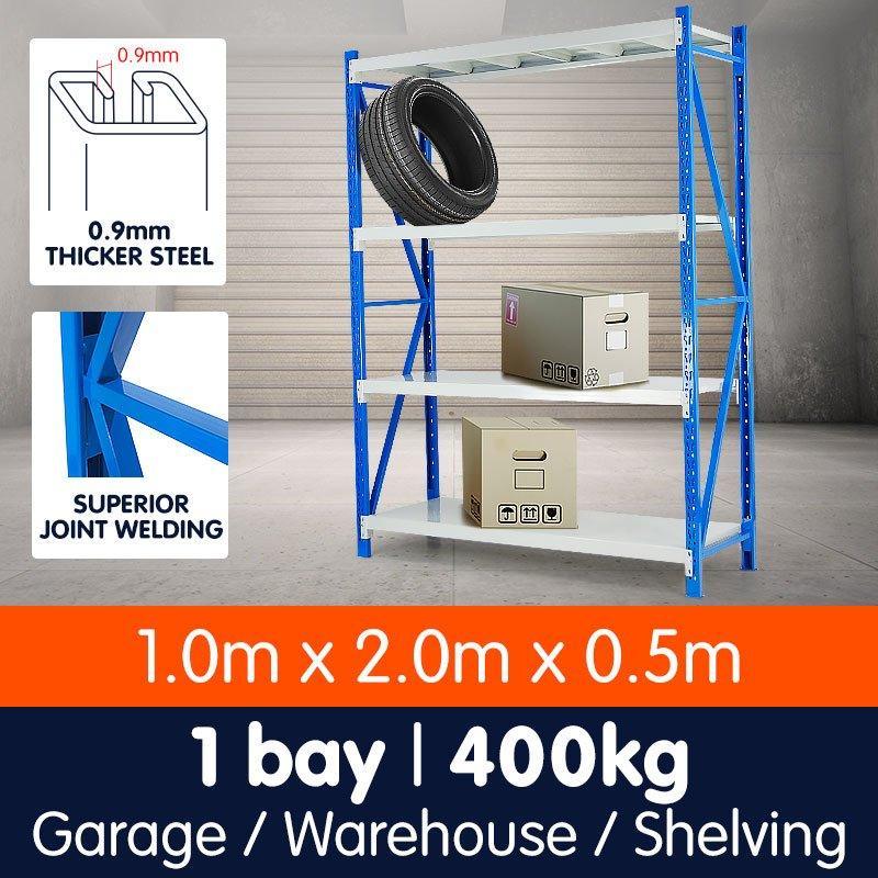 1 Bay Garage Storage Steel Rack Long Span Shelving 1.0m-wide 400kg - John Cootes