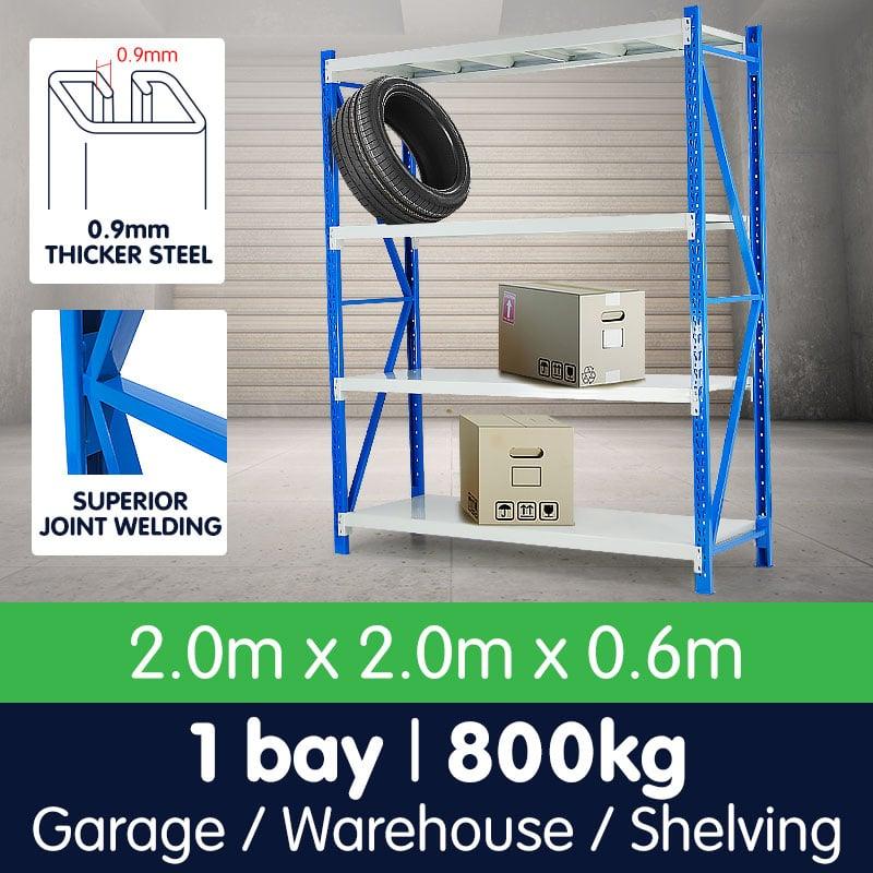 1 Bay Garage Storage Steel Rack Long Span Shelving 2.0m-wide 800kg - John Cootes