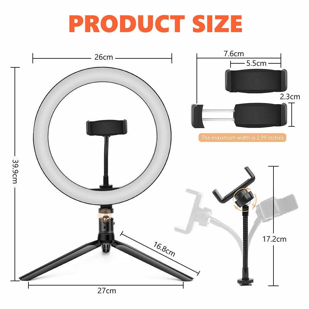 10" Dimmable LED Ring Light Tripod Stand for Phone Makeup Live Selfie - John Cootes