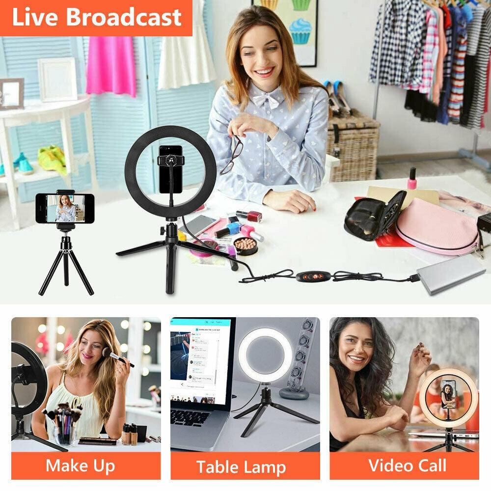 10" Dimmable LED Ring Light Tripod Stand for Phone Makeup Live Selfie - John Cootes