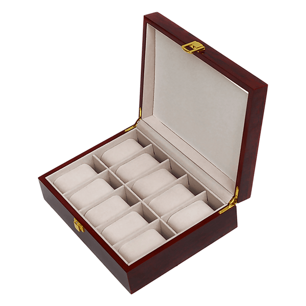 10 Grids Wooden Watch Case Glass Jewellery Storage Holder Box Wood Display - John Cootes