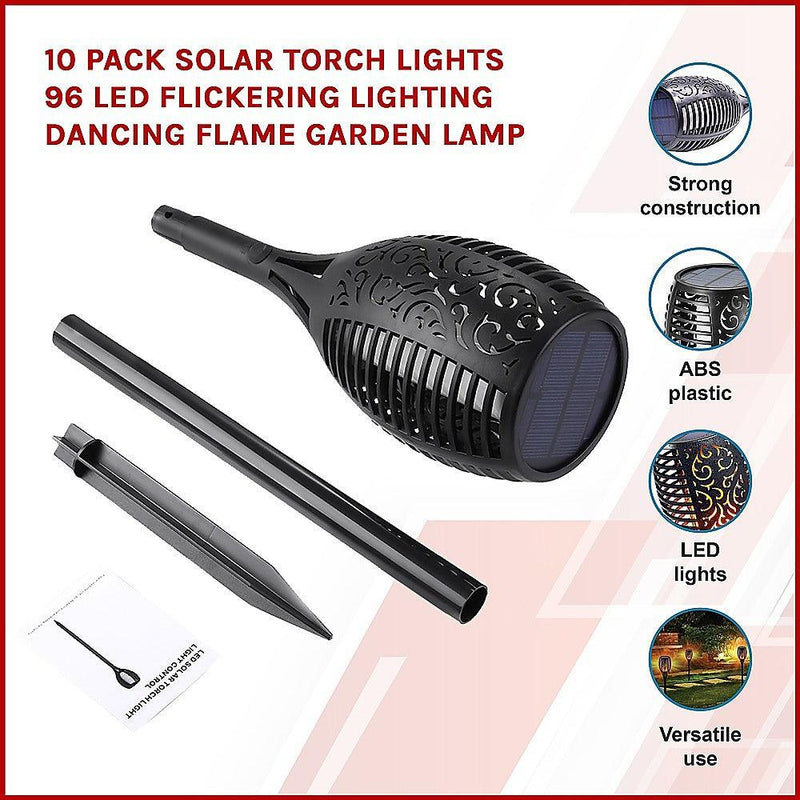 10 Pack Solar Torch Lights 96 LED Flickering Lighting Dancing Flame Garden Lamp - John Cootes