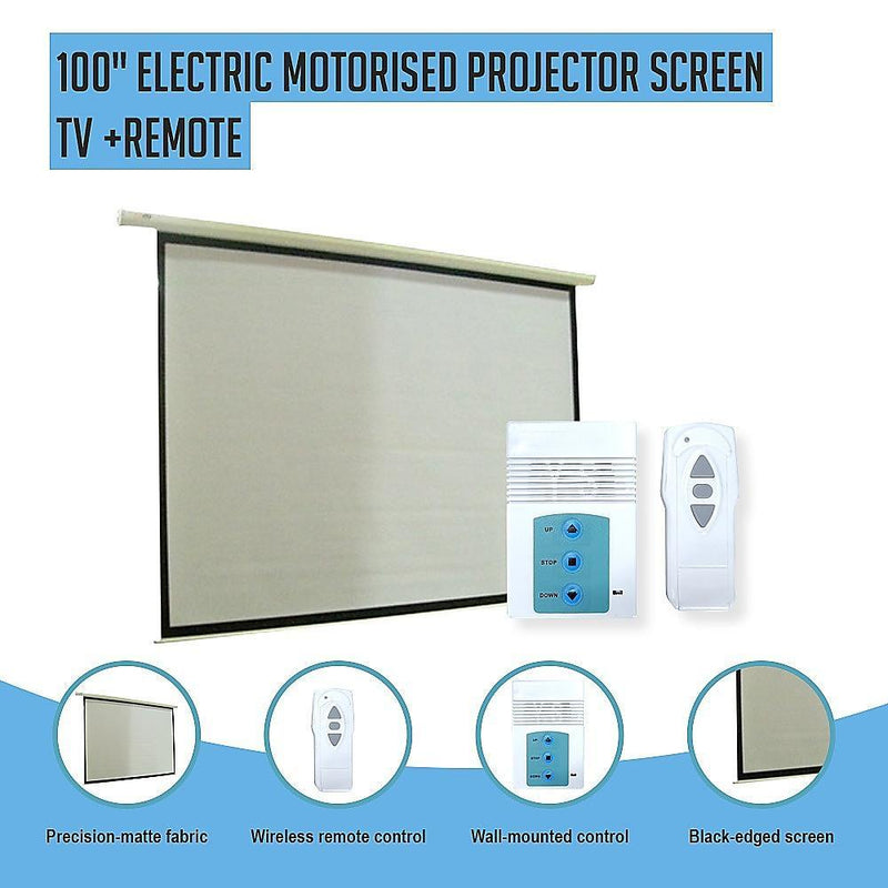 100'' Electric Motorised Projector Screen TV +Remote - John Cootes