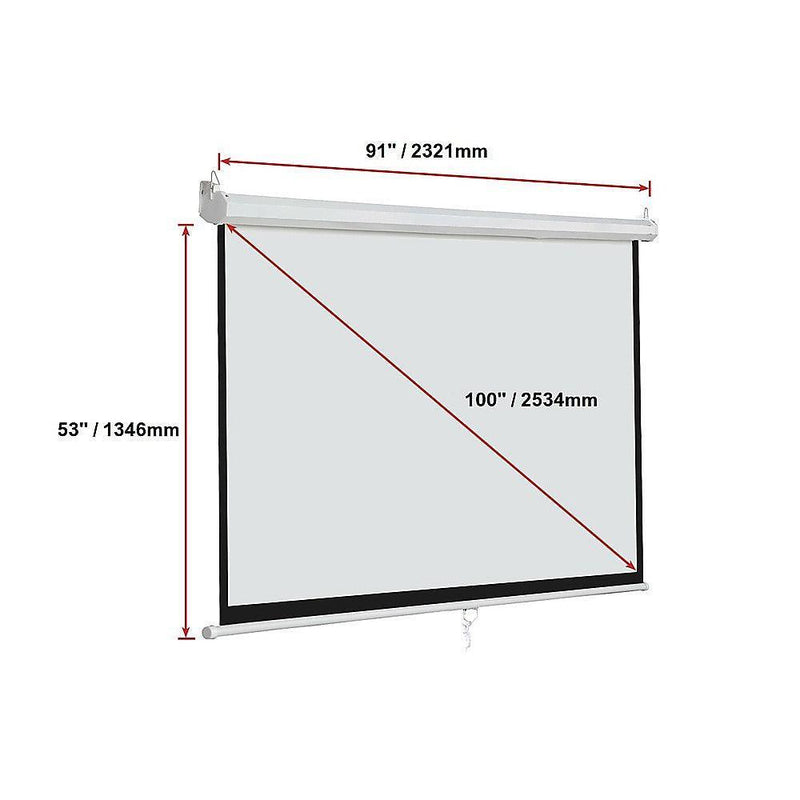 100 Inch 16:9 Manual Pull Down Outdoor Projector Projection Screen Theater Movie - John Cootes